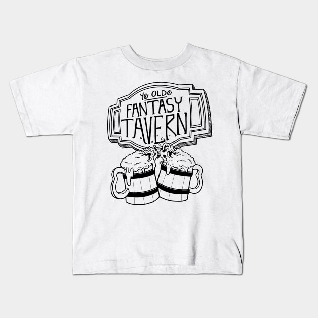 Fantasy Tavern - Black Design Kids T-Shirt by CliffeArts